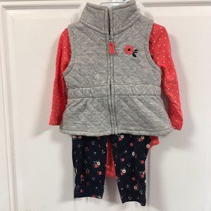 NWOT Carter's 3 Piece Outfit - Vest, Long Sleeve Top & Flowered Pants - 6 mos